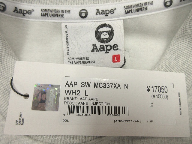 【中古】未使用品 アベイシングエイプ  APE Logo patch crew neck sweatshirt スウェットシャツ L ライトグレーの通販は