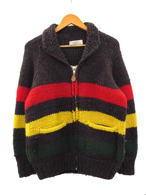 【中古】CANADIANA カナディアナ カウチン セーター ニット ジャケット ラスタカラー ボーダー ブラウン メンズの通販は 6,700円