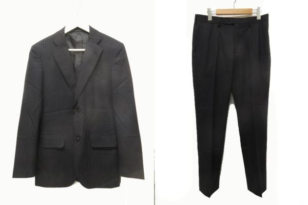 【中古】ジェイプレス J.PRESS オンワード樫山 スーツセットアップ ストライプ YA6 黒 ブラック ウール メンズの通販は