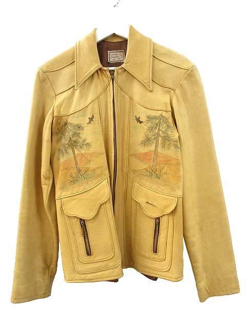 ナチュラルコンフォート　レザージャケット　70sヴィンテージ 1970's [natural Comfort] フローラルハンドペイント カラーレス&ベル