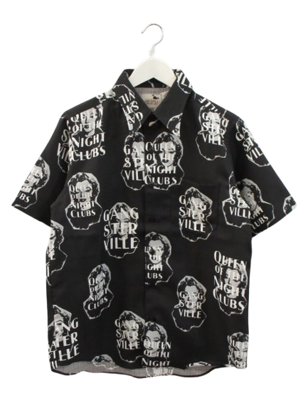 【中古】ギャングスタービル GANGSTERVILLE QUEEN OF THE NIGHT CLUBS - S/S SHIRTS 半袖 プリント シャツ L ブラック