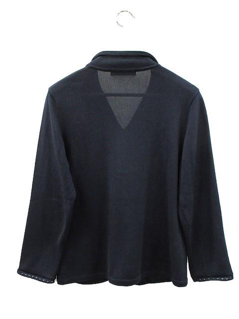 【中古】レオナール LEONARD ニット ジャケット カーディガン シルク コットン 40 ネイビー フラワー ジャガード_1