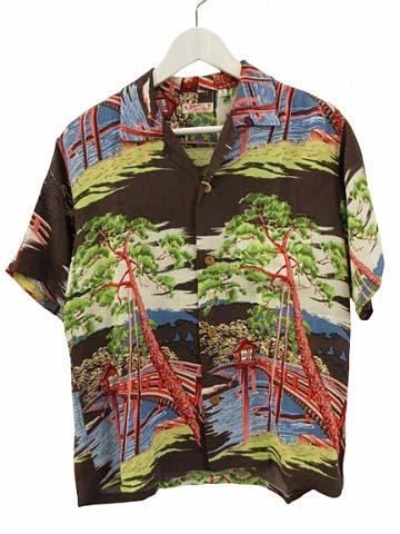 【中古】サンサーフ 東洋 SUN SURF アロハシャツ レーヨン100% TOGETU BRIDGE 京都 嵐山 渡月橋 ハワイアンシャツ S