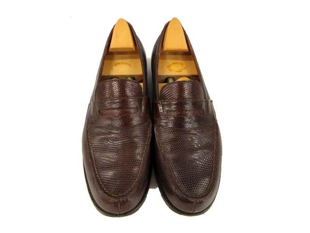 【中古】ジェーエム J.M.WESTON 初期 旧ロゴ リザード レザー ローファー ブラウン 5.5 B ヴィンテージ