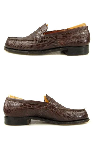 【中古】ジェーエム J.M.WESTON 初期 旧ロゴ リザード レザー ローファー ブラウン 5.5 B ヴィンテージ