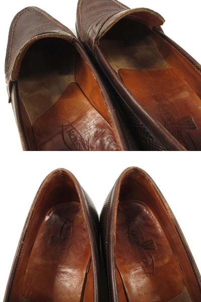 【中古】ジェーエム J.M.WESTON 初期 旧ロゴ リザード レザー ローファー ブラウン 5.5 B ヴィンテージ