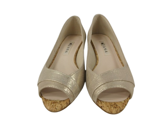 中古】ダイアナ DIANA パンプス オープントゥ ウェッジソール ゴールド