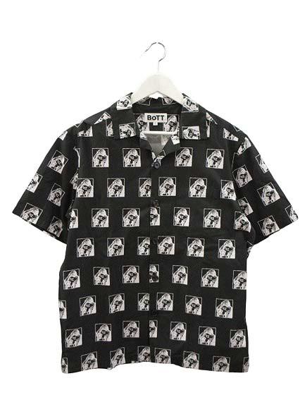 【中古】BOTT ボット Romantic S/S Shirt 半袖 シャツ L ブラック プリント トップス メンズ