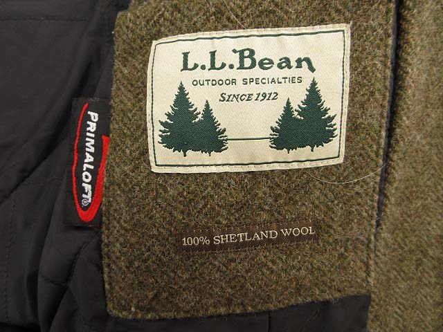 【中古】エルエルビーン L.L.BEAN テーラードジャケット プリマロフト ヘリンボーン ウール チンストラップ 38
