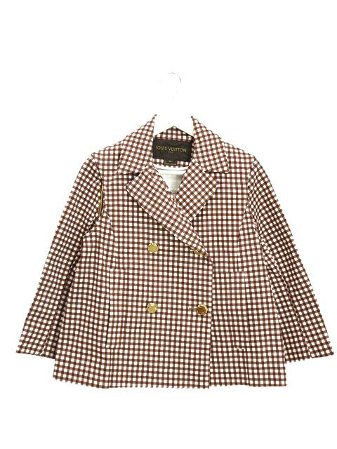 【中古】ルイヴィトン LOUIS VUITTON ギンガムチェック ダブル ジャケット 2way ベスト 34 ブラウン 茶 アウター 上着