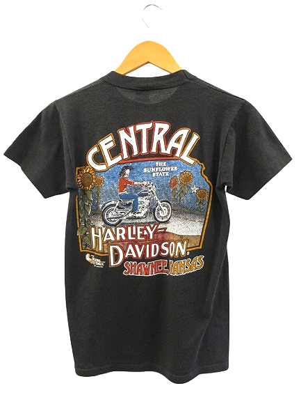 【中古】ハーレーダビッドソン 80s 両面プリント Tシャツ イーグル CENTRAL 半袖 ヴィンテージ ブラック S