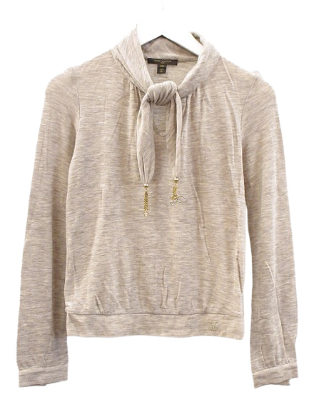 【中古】ルイヴィトン LOUIS VUITTON ニット チェーンモチーフ付き XS ベージュ ウール 長袖 トップス ☆AA★