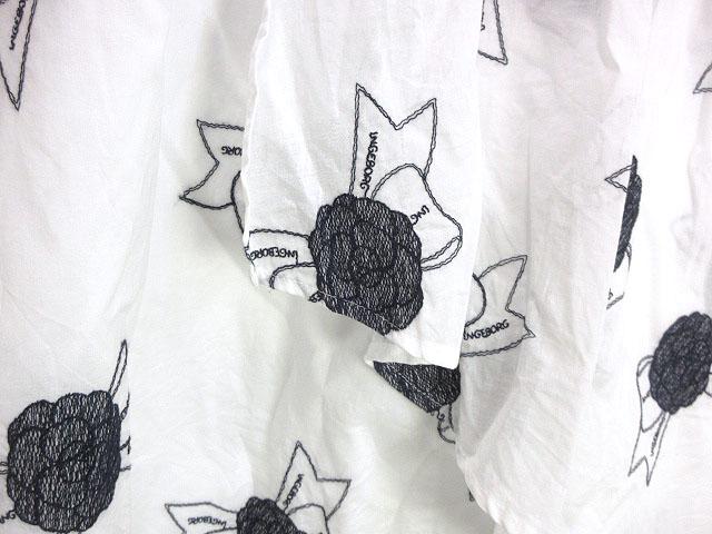 【中古】インゲボルグ INGEBORG カメリアリボン刺繍スカート 2025SS オフxネイビー 3 (9号) 白 コットン 綿 ボトムス 中古】インゲボルグ INGEBORG カメリアリボン刺繍スカート 2025SS オフ