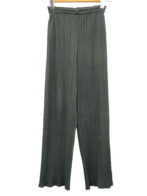 【中古】プリーツプリーズ PLEATS PLEASE パンツ ストレート グリーン 緑 ボトムス ISSEY MIYAKE イッセイミヤケ