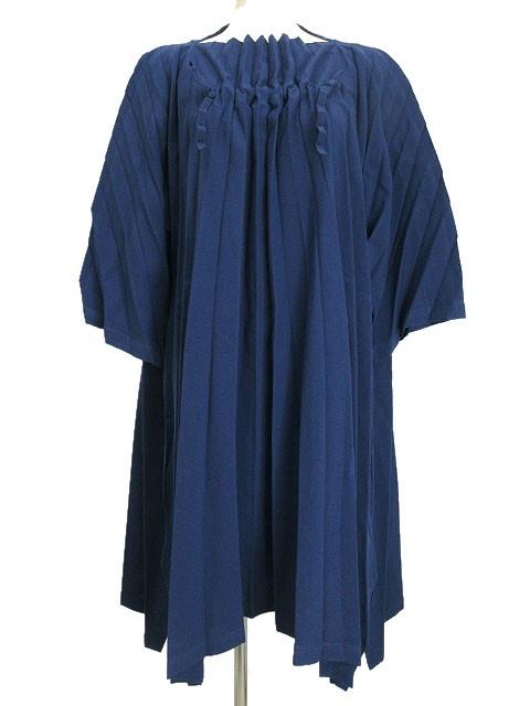 【中古】ミーイッセイミヤケ me ISSEY MIYAKE ウールライク アコーディオン プリーツ ワンピース ネイビー チュニック