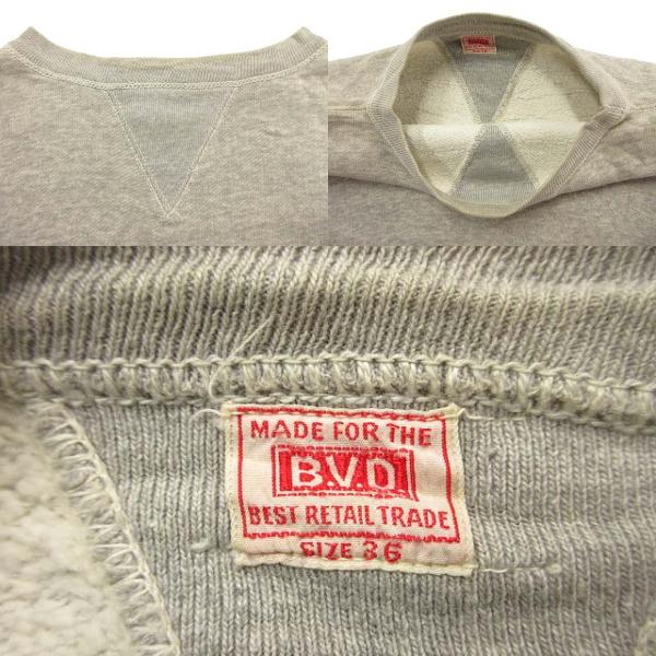 【中古】ヴィンテージ VINTAGE 40s 50s B.V.D. 両V はめ込み ガゼット スウェット 36 無地 霜降りグレー トレーナー_2