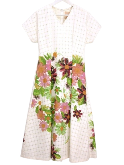 【中古】シビラ SYBILLA フラワー プリント ワンピース 透かしチェック M オフホワイト 白 レディース