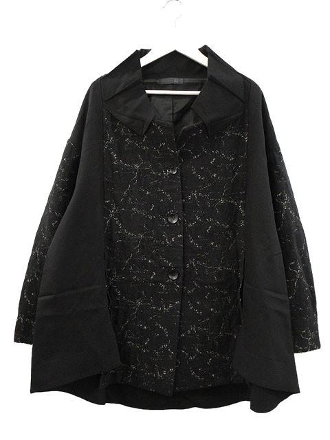 【中古】もゆる MOYURU 萠 萌 ジャガード オーバー コート M〜L ブラック 黒 アウター 上着 ジャケット レディース