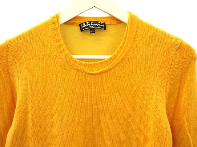 【中古】サルヴァトーレフェラガモ Salvatore Ferragamo カシミヤ ニット プルオーバー M イエロー ガンチーニ刺繍 中古】サルヴァトーレフェラガモ Salvatore Ferragamo カシミヤ ニット