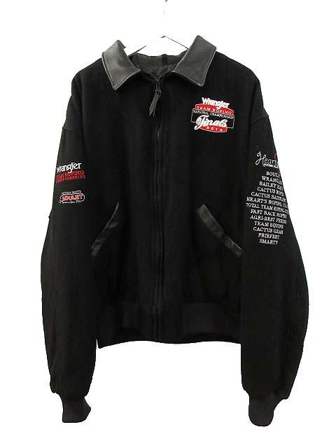 【中古】CARROLL スタジャン Wrangler 刺繍 ウール 襟レザー 黒 ブラック XL メンズ