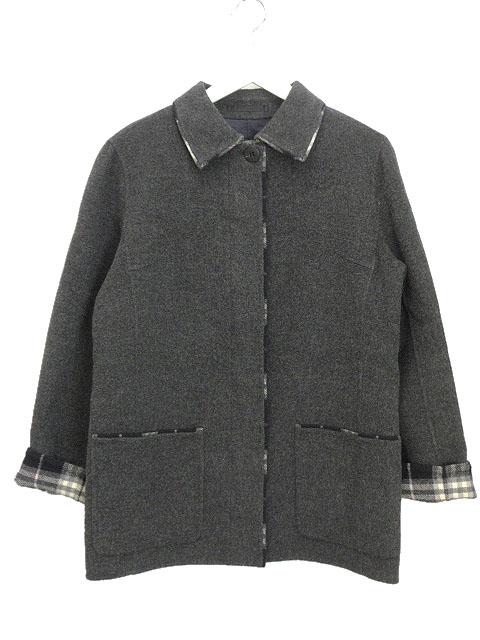 【中古】バーバリー ロンドン BURBERRY LONDON ダブルフェイス コート ウール カシミヤ 9 グレー系 チェック