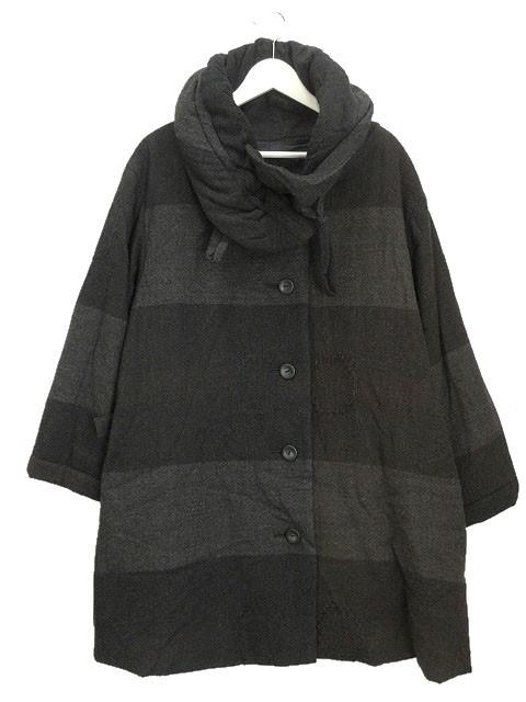 【中古】ジウ 慈雨 センソユニコ ウール ジャガード コート 40 グレー ブラウン 中綿入り アウター 上着 レディース