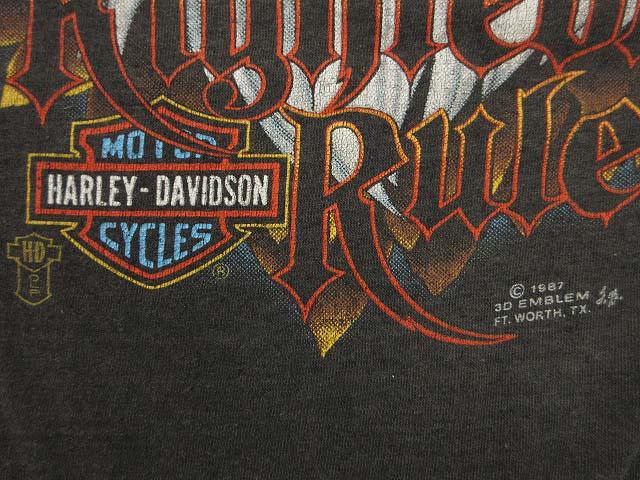 【中古】ハーレーダビッドソン HARLEY DAVIDSON 80s 3D EMBLEM Tシャツ イーグル プリント USA製 ヴィンテージ L_3