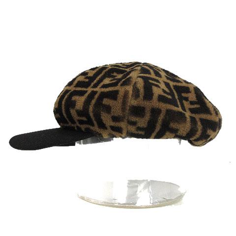 【中古】フェンディ FENDI シアリング ムートン キャスケット キャップ S 57.0cm ダブルF ズッカ ブラウン 茶 帽子