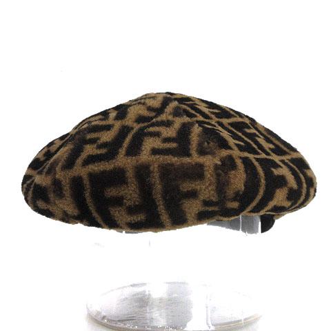 【中古】フェンディ FENDI シアリング ムートン キャスケット キャップ S 57.0cm ダブルF ズッカ ブラウン 茶 帽子