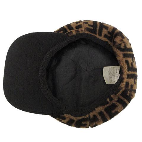 【中古】フェンディ FENDI シアリング ムートン キャスケット キャップ S 57.0cm ダブルF ズッカ ブラウン 茶 帽子