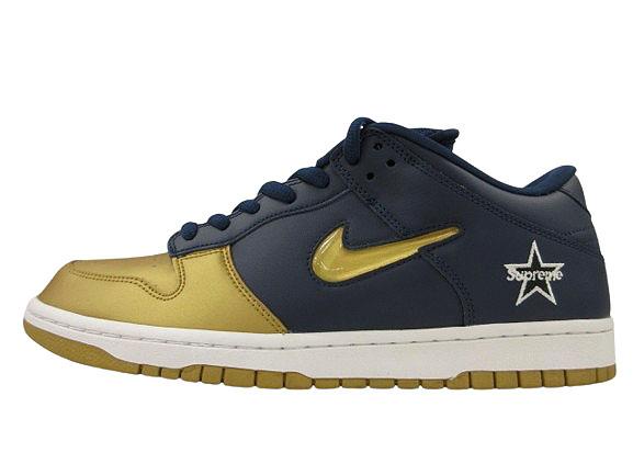 【中古】未使用品 ナイキ × SUPREME SB DUNK LOW OG QS llic Gold/Navy CK3480 700 ダンク ロー 29.5cm ゴールド
