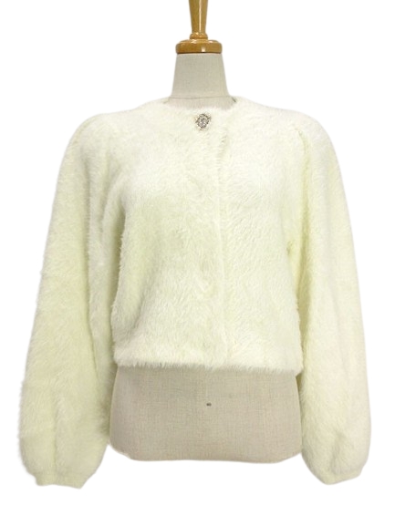 【中古】ルルウィルビー Loulou Willoughby ファーボレロカーディガン ニット アイボリー シャギー トップス ビジュー