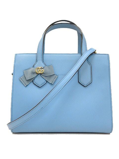 【中古】グッチ GUCCI GGリボン ハンドバッグ 2way トート ショルダーストラップあり 日本限定 ブルー かばん 443089