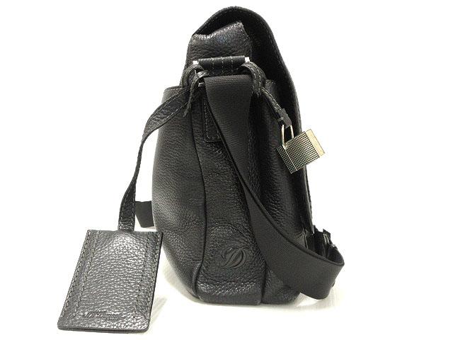 【中古】エステーデュポン S.T.DUPONT レザー フラップ ショルダー バッグ メッセンジャー 黒 牛革 かばん 鞄
