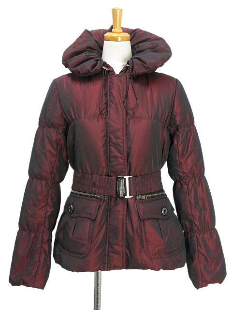 【中古】バーバリー ロンドン BURBERRY LONDON ダウンジャケット ベルト付き 38 ワインレッド 赤系 アウター 上着
