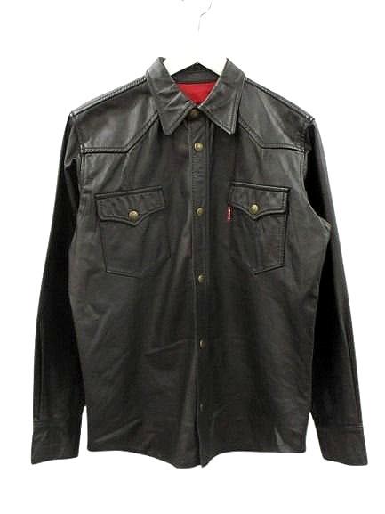 【中古】エアロレザー AEROLEATHER レザーウエスタンシャツ 本革 38 黒 ブラック 長袖 トップス メンズ