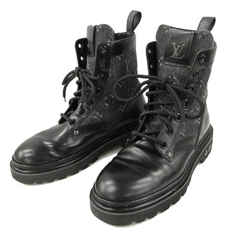 【中古】ルイヴィトン LOUIS VUITTON LV レンジャー アンクルブーツ モノグラム デニム 7 1/2 黒 シューズ 靴