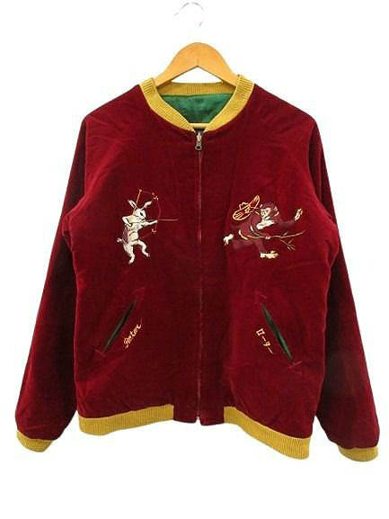 【中古】ローター ROTAR 鳥獣戯画 スカジャン 別珍 ベロア リバーシブル スーベニアジャケット M メンズ