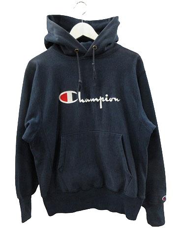 【中古】チャンピオン CHAMPION 90s リバースウィーブ パーカー USA製 紺 M 刺繍ロゴ スウェット ヴィンテージ