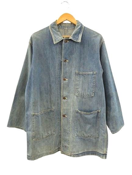 【中古】ヴィンテージ 40s デニムカバーオール 三つポケ大戦モデル ドーナツボタン 首振りボタン ブルー メンズ