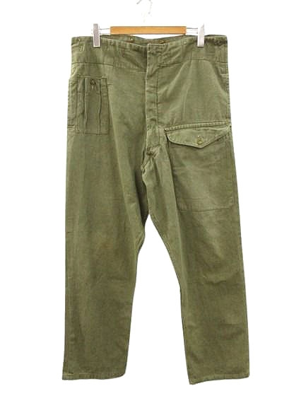 【中古】ヴィンテージ VINTAGE イギリス軍 50s グリーンデニム トラウザーパンツ セルビッチ 耳付き 10 メンズ
