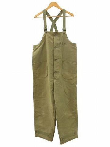 【中古】ヴィンテージ VINTAGE U.S.NAVY 40s デッキパンツ 後期 米軍 U.S.N ステンシル 13スター オリーブ M メンズ