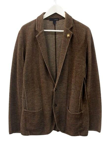 【中古】ラルディーニ LARDINI コットンリネン ハニカム2Bニット ジャケット JMLJM19 サイズL ブラウン テーラード