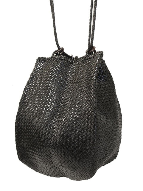 【中古】ヨーガンレール JURGEN LEHL ゴートメッシュ 巾着 ショルダーバッグ 黒 ブラック レザー 革 ポシェット