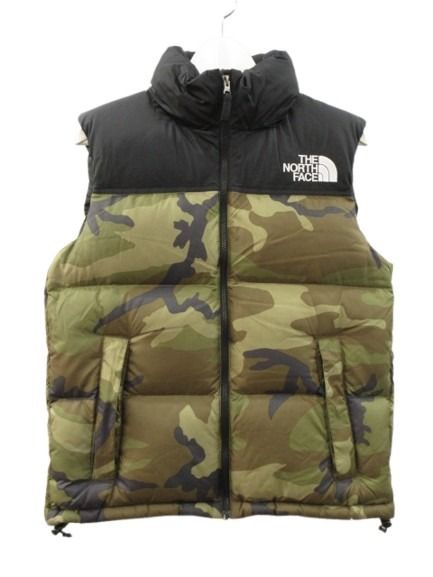 【中古】ザノースフェイス THE NORTH FACE ノベルティーヌプシベスト M ダウンベスト カモフラージュ柄 迷彩柄 カーキ