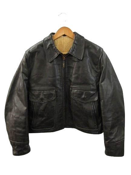 【中古】エアロレザー AEROLEATHER ロングショアマン レザー ジャケット ホースハイド ムートン 茶芯 ブラック 42