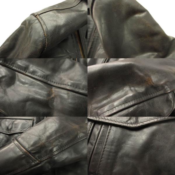 【中古】エアロレザー AEROLEATHER ロングショアマン レザー ジャケット ホースハイド ムートン 茶芯 ブラック 42