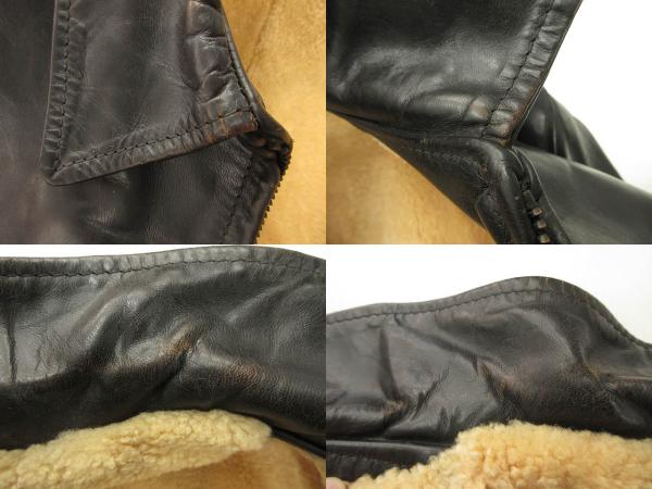 【中古】エアロレザー AEROLEATHER ロングショアマン レザー ジャケット ホースハイド ムートン 茶芯 ブラック 42