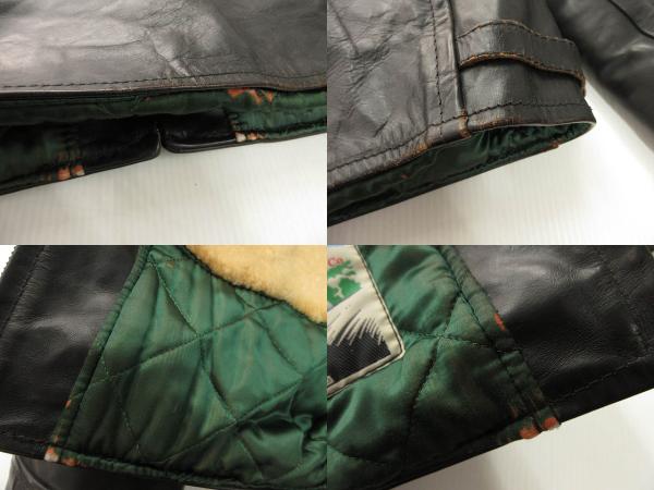 【中古】エアロレザー AEROLEATHER ロングショアマン レザー ジャケット ホースハイド ムートン 茶芯 ブラック 42