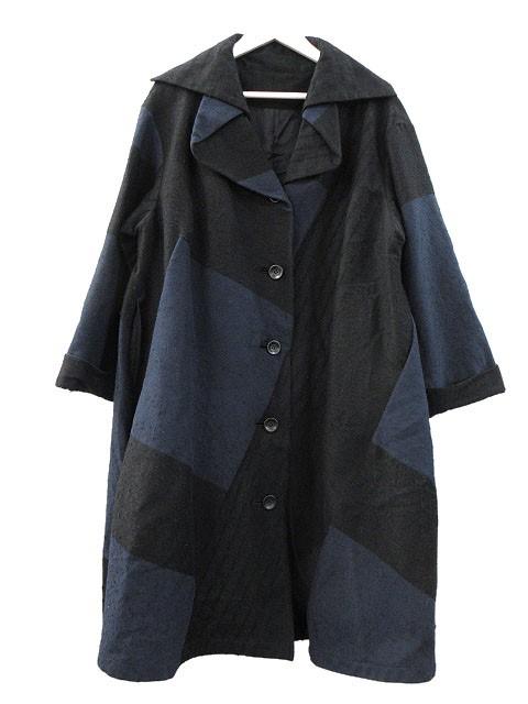 【中古】ジウ 慈雨 コート 変形 切替 40 アウター 上着 ブラック 黒 ネイビー 紺 センソユニコ レディース